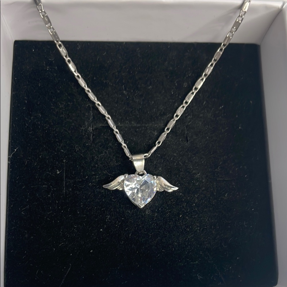Silver Heart Wing Necklace